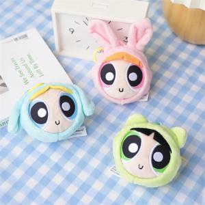 새로운 8cm 오리지널 The Powerpuff Girls 봉제 인형 키 체인 귀여운 버블 꽃 만화 배낭 키 교수형 참 인형 선물