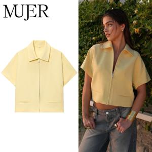 MUJER 2025 크롭 자켓 여성 지퍼 대학 여성 자켓 반팔 여성 코트 캐주얼 겉옷 휴일 여성 자켓