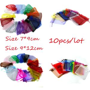 최고 판매 10pcs 7x9/9x12cm Drawstring Organza 쥬얼리 포장 디스플레이 쥬얼리 파우치 DIY 쥬얼리 결혼 선물 비즈 가방