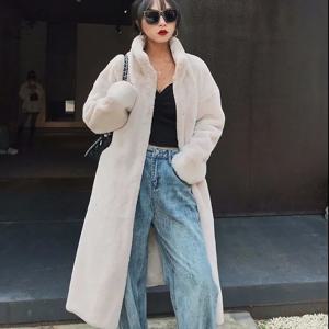 여성용 롱 인조 모피 코트, 인조 밍크 모피 재킷, 두껍고 따뜻한 벨벳 플러시 오버코트, 여성 의류, 단색 패션
