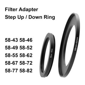 카메라 렌즈 필터 어댑터 링 스텝 업 또는 다운 링 금속 58mm 렌즈 용 - 43 46 49 52 55 62 67 72 77 82mm UV ND CPL 렌즈 후드