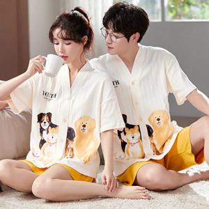 일본 기모노 만화 커플 잠옷, 면 잠옷, 짧은 잠옷 세트, 젊은 소녀 소년 홈 의류, 여름 라운지웨어