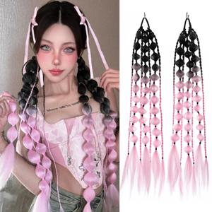 2Pcs Corlorful 랜턴 버블 점보 브레이드 포니 테일 확장 합성 Kanekalon 트위스트 브레이드 여성용 수제 헤어 피스 매일