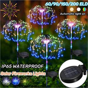 90LED 태양열 불꽃놀이 조명, 야외 요정 정원 조명, 8 가지 조명 모드, DIY 스타버스트 태양광 램프, 휴일 장식 조명