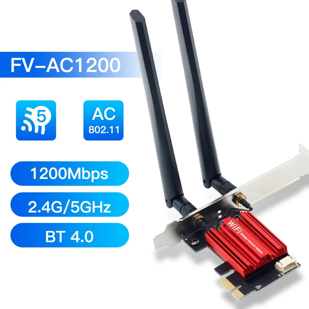 AC1200 WiFi 5 PCIE WiFi 어댑터 무선 네트워크 카드 Bluetooth 4.0 듀얼 밴드 2.4G/5GHz 802.11AC 데스크탑 Windows 7/8/10/11