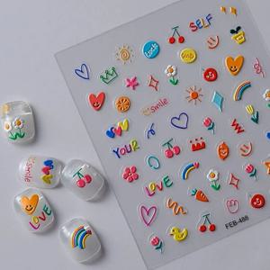 젤리 디자인 튤립 꽃 사랑 심장 컬러 라인 5d 양각 부조 네일 아트 스티커 러블리 매니큐어 네일 데칼