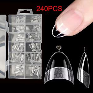 240Pcs 하프 커버 아몬드 사전 제출 네일 팁 작은 작은 네일 베드 용 가짜 네일 확장에 하프 매트 XS 프레스 상자에 12 가지 크기