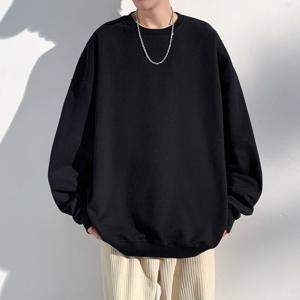 남성용 클래식 루즈 후드티, 맨투맨 O넥, 블랙 화이트 그레이, 힙합 펑크 풀오버, 한국 하라주쿠 스트리트웨어, 캐주얼 패션