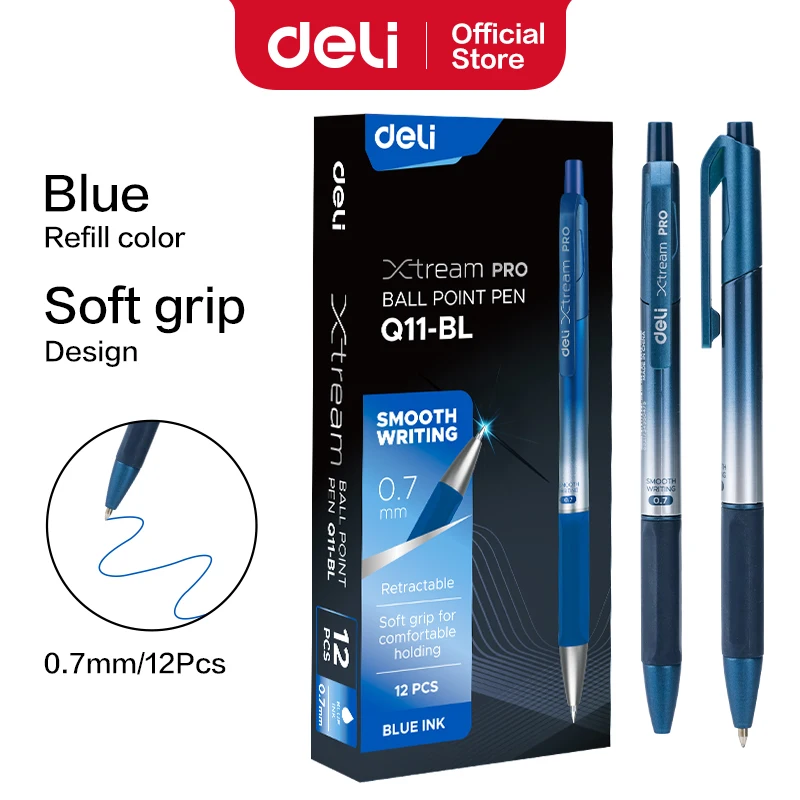DELI 볼펜 0.7mm 부드러운 쓰기 서명 볼펜 블랙 블루 오피스 학교 문구