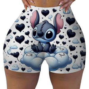 디즈니 Stitch 인쇄 Running Sports Shorts Women Gym Leggings Women Cycling Slim Fit Workout Shorts High Waist Yoga Shorts ﻿