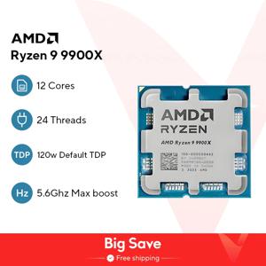 R9 9900X AMD Ryzen 9 9900X 새 프로세서 5.6GHz 12코어 24스레드 76MB 게임 캐시 4NM TDP 120W 소켓 AM5 게임용 CPU Zen 5