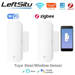 Tuya WiFi Zigbee 스마트 도어 윈도우 센서 스마트 홈 열림/닫힘 감지기 창 센서 스마트 라이프는 Google 홈 Alexa와 함께 작동합니다.
