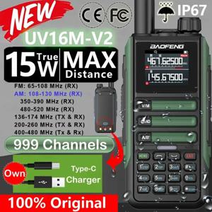 BAOFENG 업그레이드 UV16M V2 워키 토키 15W 고용량 AM FM 양방향 라디오 풀 밴드 LCD 999CH 주파수 복사 NOAA 소음 감소
