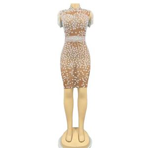 기질 연예인 파티 라인 석 진주 중공 허리 섹시한 onesie 무대 공연 정장 Robe De Soiree Elegante Pour Femme