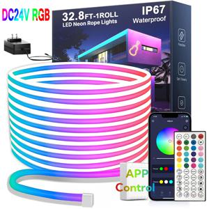 10M/20M/30M RGB LED 네온 로프 조명 음악 동기화 제어 앱/원격 유연한 램프 색상 변경 실내 실외용 방수