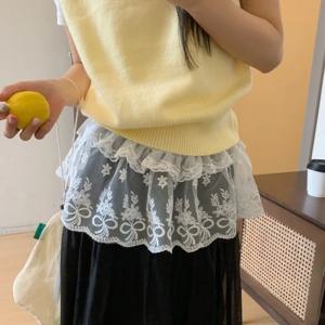 패션 Y2K 재즈 댄스 엉덩이 스카프 셔츠 익스텐더 달콤한 프릴 가장자리 허리띠 힙합 꽃 레이스 거즈 스커트 벨트 청바지 장식