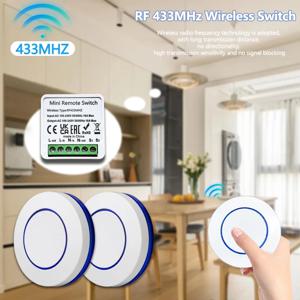 무선 433MHz 리모컨 스위치 미니 원형 버튼 패널 스위치 16A 릴레이 수신기 모듈 100-240V LED 램프 DIY 홈 오토