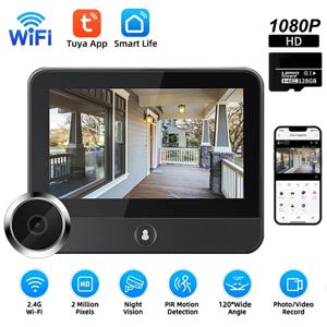 투야 무선 레이더 도어벨 WiFi 도어 페어홀 1080P 카메라 PIR 동작 감지 야간 투시 4.3인치 비디오 초인종 (가정용)
