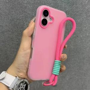 소프트 무광 캔디 투명 폰 케이스 (아이폰 16 Pro Max 15 14 13 12 11 XS X XR 7 8 Plus 16e 호환) 손목 스트랩 끈 포함