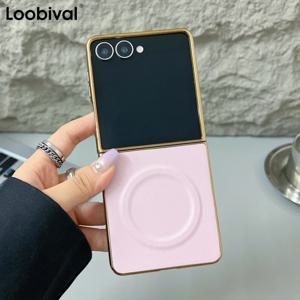 맥세이프 마그네틱 가죽 폴딩 케이스 삼성 갤럭시 Z 플립7 플립 6 5 4 3 Z플립 7 슬림 도금 프레임 무선 충전 커버