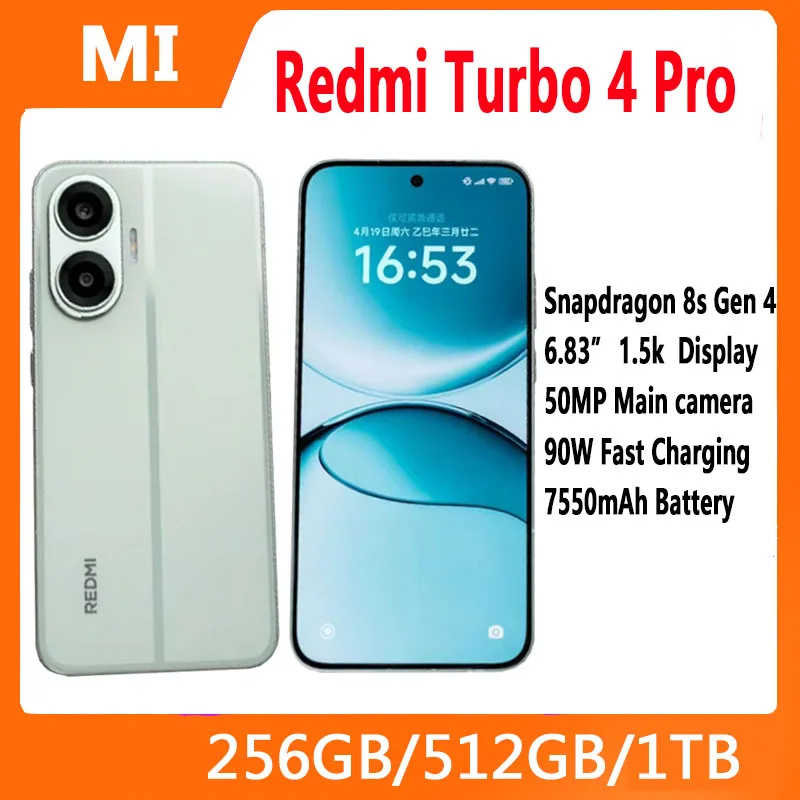 Xiaomi Redmi Turbo 4 Pro 스마트폰 Snapdragon 8s Gen 4 50MP+20MP 카메라 6.83인치 2772x1280 화면 90W 7550mAh 배터리