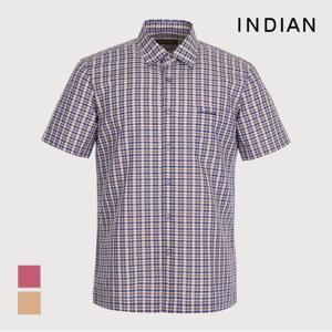 INDIAN  린넨블렌드 미니멀 체크 반팔셔츠_MITNSYM4131