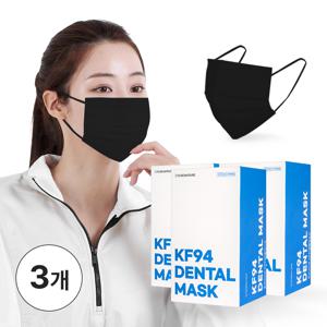 퓨어네이처 국산 볼밀착특허 KF94 덴탈형마스크 블랙 중형 1개씩 포장 3박스 총 90매