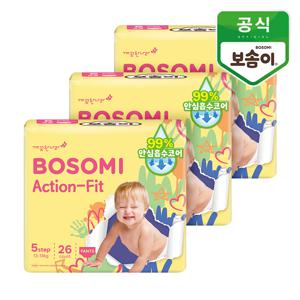 보솜이 액션핏 남녀공용 팬티형 기저귀 특대형 26개입 3개