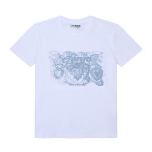 GANNI T4158 151 타투 레이스 로고 자수 여성 반팔티