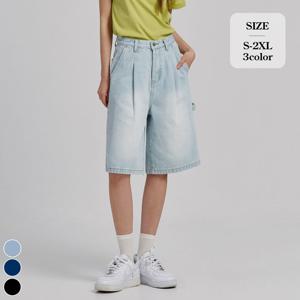 [브리치]  / 카펜터 버뮤다 핀턱 데님 반바지 (J2517)