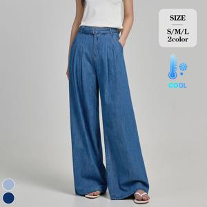 [브리치] 포레스트 핏 / 여름 투핀턱 벨트 와이드 데님 팬츠 (J2521) (2컬러) 코튼 100%