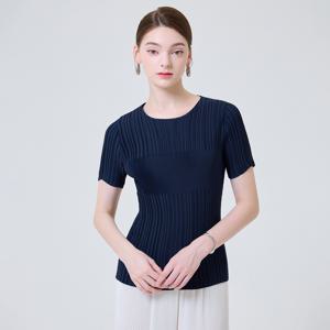 [최초가 98,000원]  포인트 플리츠 라운드 반팔 베이직 블라우스_YI05WQPBL02