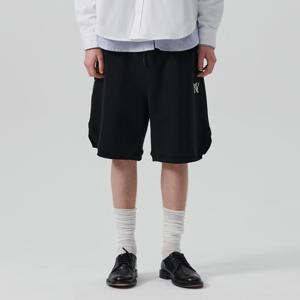 [최초가 79,000원] [COLLECTION LINE] 빈티지 NY 로고 헤비 웨이트 코튼 반바지 블랙