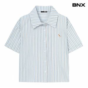 정상가:59,000원 ㅣ 소매 롤업 스트라이프 자수 셔츠 (BX2BL019L0)
