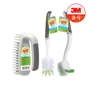 주방청소용 브러쉬 3종 그레이(유리병브러쉬+냄비/팬 설거지용 브러쉬+싱크대청소용 브러쉬)