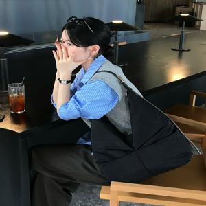 뉴욕 액세서리 [[25SS]] JABA5E249BK [보우백] 블랙 나일론 원단 셔링 숄더백 L