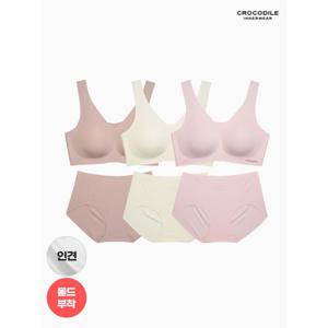 [하프클럽/크로커다일 이너웨어]라이크라 인견쉘론 몰드부착 V넥 감탄브라+팬티 6종세트 CDW5N282930_