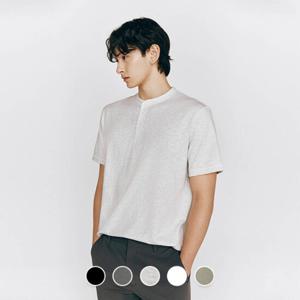 지오다노 남성 여름 슬럽 버튼 헨리넥 면 반팔 티셔츠 025536/01025536