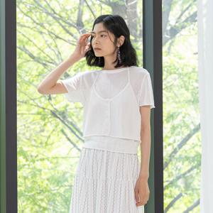 LS_Hollow two-piece knit top_WHITE