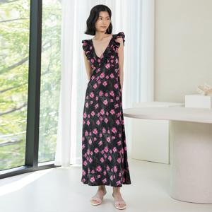 5/13일 예약배송 LS_V-neck floral dress_BLACK