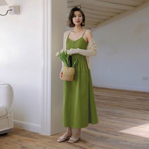 7/17일 예약배송_LS_Vintage green slip dress