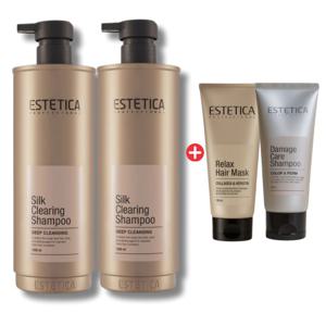 1+1 에스테티카 실크 클리어링 샴푸 1500ml 미용실 추천 대용량 단백질 약산성 향기 냄새 좋은
