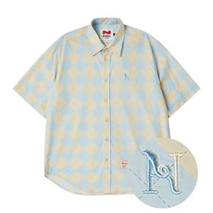 [최초가 118,000원] [COLLECTION LINE] 올드 알파벳 아가일 반팔 셔츠 스카이 블루