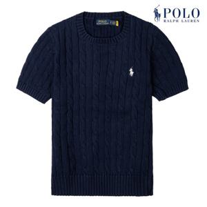 [POLO RALPH LAUREN] 폴로 랄프로렌 여성 케이블 숏 슬리브 크루넥 니트 네이비
