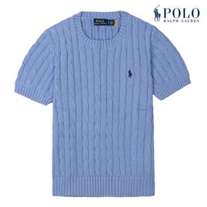 [POLO RALPH LAUREN] 폴로 랄프로렌 여성 케이블 숏 슬리브 크루넥 니트 블루