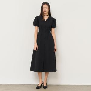 브이넥 퍼프 롱 원피스 [BLACK] / WBE2L15510