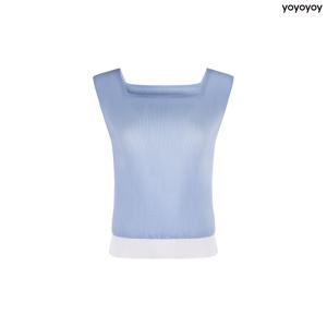 yoyoyoy [여성][최초가 79,000원] 스퀘어 배색 블루종 나시 티셔츠 블루_AI06WNPTS17