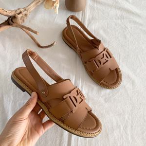 [브리치] 컴온슈 / 소가죽 체인스트랩 수제화 플랫슬링백샌들(1.5cm)