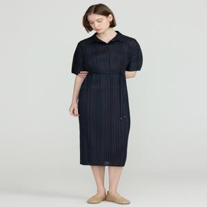 닥스 여성 DLDR5BP21N3 [D-PLEATS] 네이비 플리츠 스트랩 카라넥 5부소매원피스