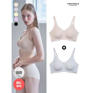 [하프클럽/크로커다일 이너웨어]라이크라 인견쉘론 몰드부착 더블스트랩 감탄브라 2종세트 택1